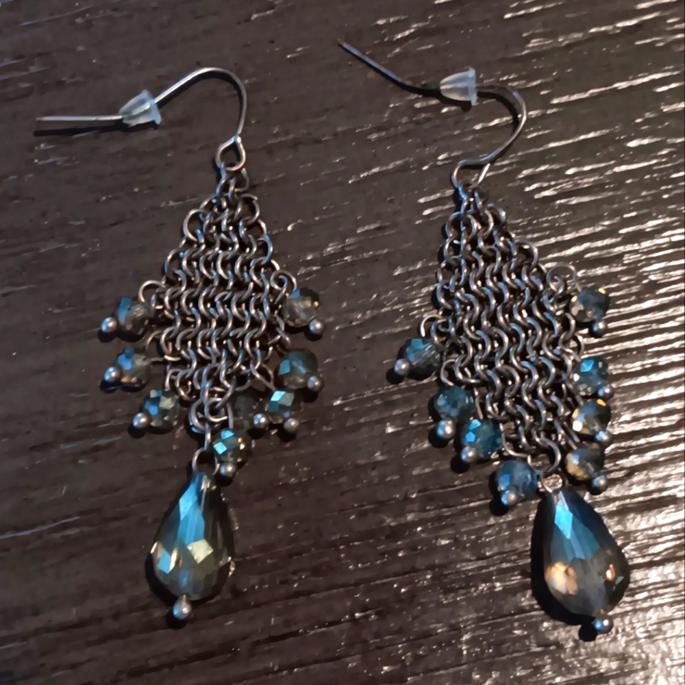 Silvertone Chandelier Crystal Drop Earrings - Picture 3 of 4